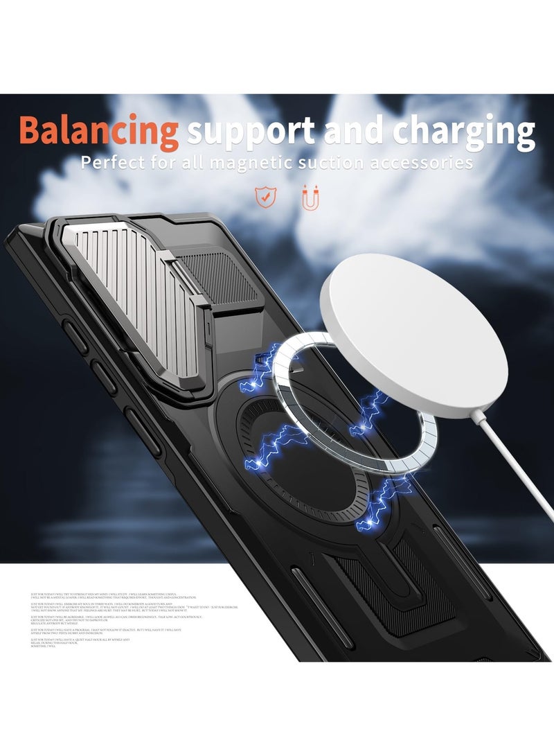 Bumper Case Designed for Samsung Galaxy S25 Ultra Kickstand Case with Camera Cover, Built-in Rotatable Magnetic Heavy Duty Shockproof Phone Cover - Black - Image 2