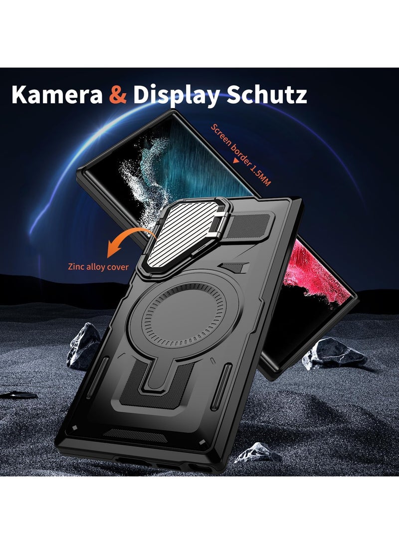 Bumper Case Designed for Samsung Galaxy S25 Ultra Kickstand Case with Camera Cover, Built-in Rotatable Magnetic Heavy Duty Shockproof Phone Cover - Black - Image 5