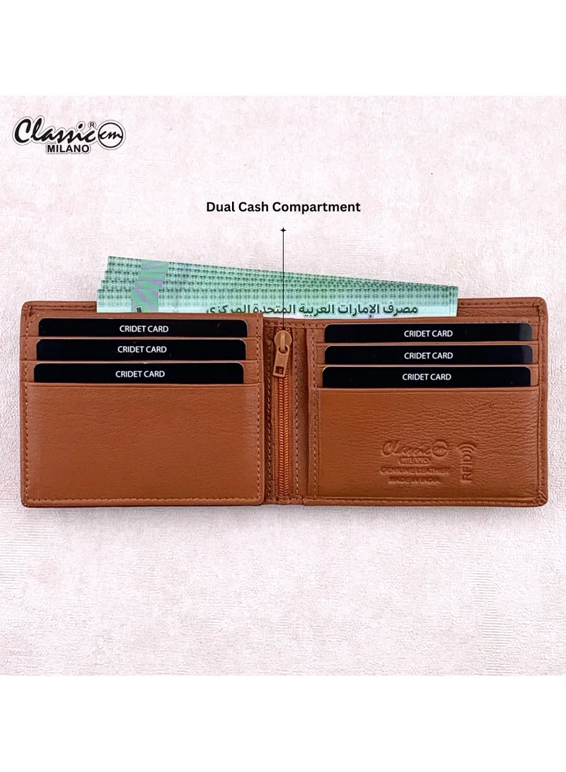 Classic Milano Classic Milano Men’s Wallet – Slim Bifold Leather Wallet for Men with RFID Blocking, Multiple Card Slots & Middle Zip – Stylish Mens Purse Wallets Gift for Husband, Father