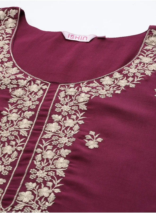 آي شين Floral Embroidered Regular Thread Work Kurta With Trousers & Dupatta