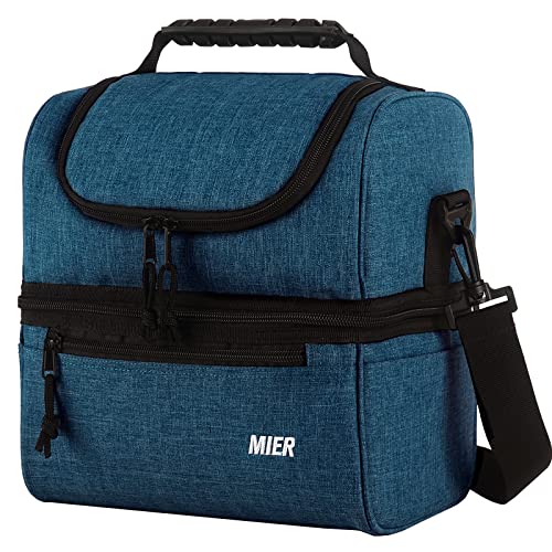 MIER Adult Lunch Box Insulated Lunch Bag Large Cooler Tote Bag for Men Women Double Deck Cooler Teal Blue Large