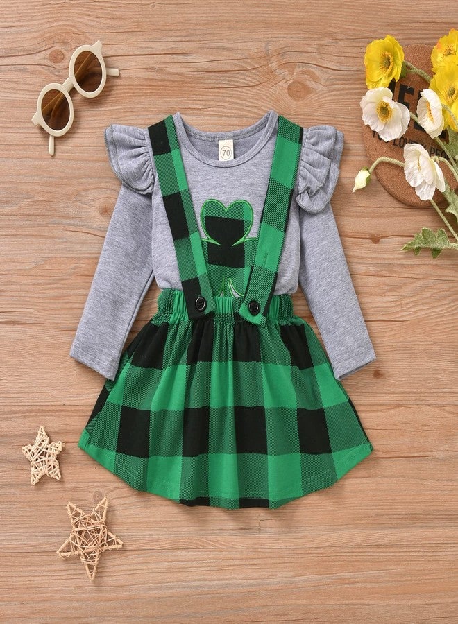Aalizzwell Little Toddler Girls St Patrick's Day Outfits Suspender Skirt Shamrock Clover Dresses (Green, 4T) - Image 2