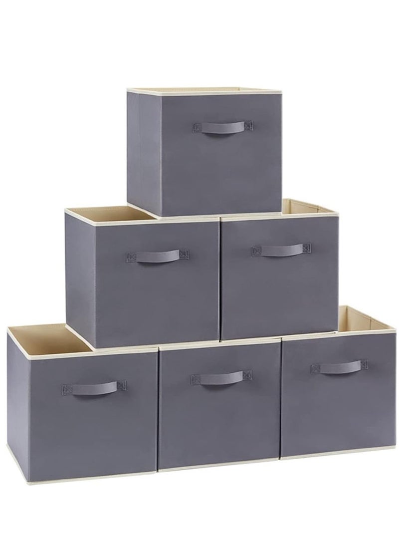 Arabest - 6 Pack Collapsible Storage Bins, Fabric Bins with Handles, Large Capacity Storage Cubes for Books Toys Clothes and Sundries(Beige) - Image 1