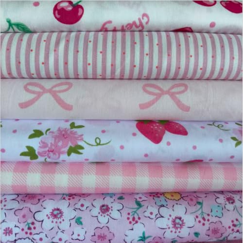 Antetek 9.8" x 9.8"(25 * 25CM) Cotton Fabric DIY Making Supplies Quilting Patchwork Fabric Fat Quarter Bundles DIY for Quilting Cotton Patchwork Cushions (6pcs Strawberry, 9.8" x 9.8") - Image 5