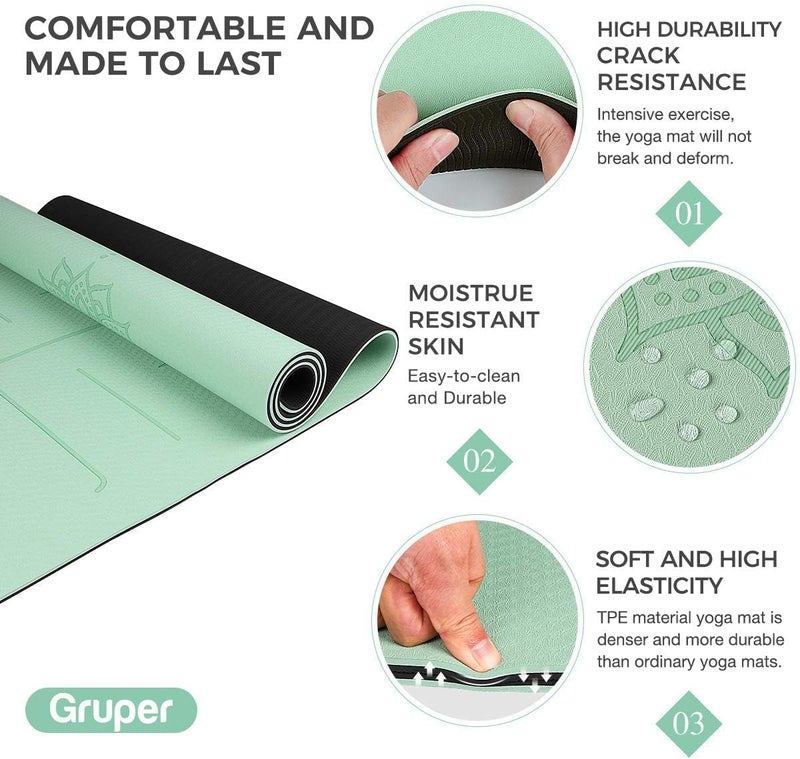 Gruper Yoga Mat Non Slip TPE Extra Wide Yoga Mat with Alignment Mark, 72"L x 32"W x 0.32"/0.24"Th (183cm x 80cm x 8mm/6mm), Anti-Tear Exercise Mat with Carrying Strap and Bag, Workout Mats for Yoga, Pilates - Image 5