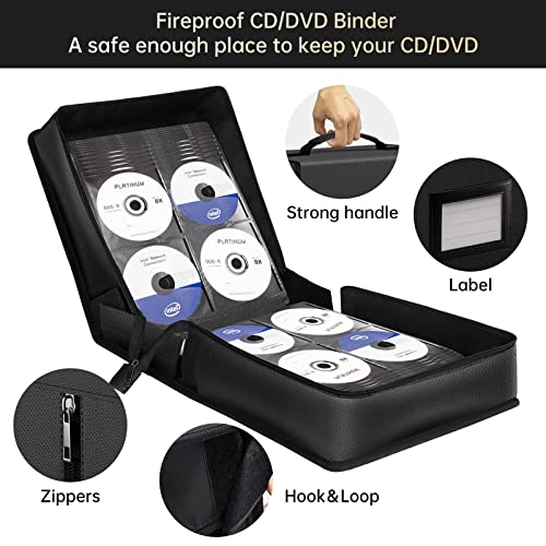 ENGPOW Fireproof CD Case, CD/DVD Storage Box,400 Capacity CD Binder DVD Storage Holder with Zippers, Portable Large Card Media Wallet Organizer Safe for Home Office Travel Car,Black,12.2"x11.8"x7.1" - Image 4