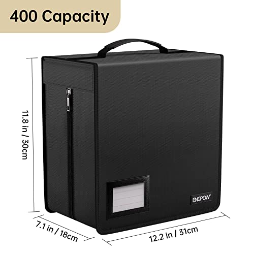 ENGPOW Fireproof CD Case, CD/DVD Storage Box,400 Capacity CD Binder DVD Storage Holder with Zippers, Portable Large Card Media Wallet Organizer Safe for Home Office Travel Car,Black,12.2"x11.8"x7.1" - Image 2