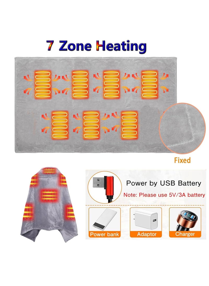 Zikra Wearable USB Heated Blanket Shawl, Portable Heated Blanket, 3 Gears 7 Heating Zones Cordless Zip Heated Throw Blanket for Women, Outdoor, Office, Camping, Brown (Without Battery) - Image 3