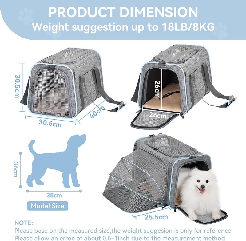 Petsfit Foldable Transport Bag for Cats and Dogs, Expandable Cat Transport Box with Shoulder Strap, Dog Carry Bag, Flight Bag, Oxford Fabric for Cats and Dogs, L/Gray/Single Sided - Image 4