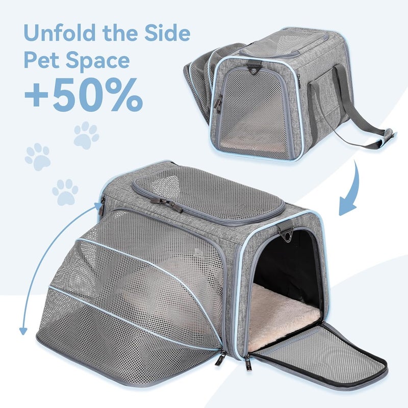 Petsfit Foldable Transport Bag for Cats and Dogs, Expandable Cat Transport Box with Shoulder Strap, Dog Carry Bag, Flight Bag, Oxford Fabric for Cats and Dogs, L/Gray/Single Sided - Image 2