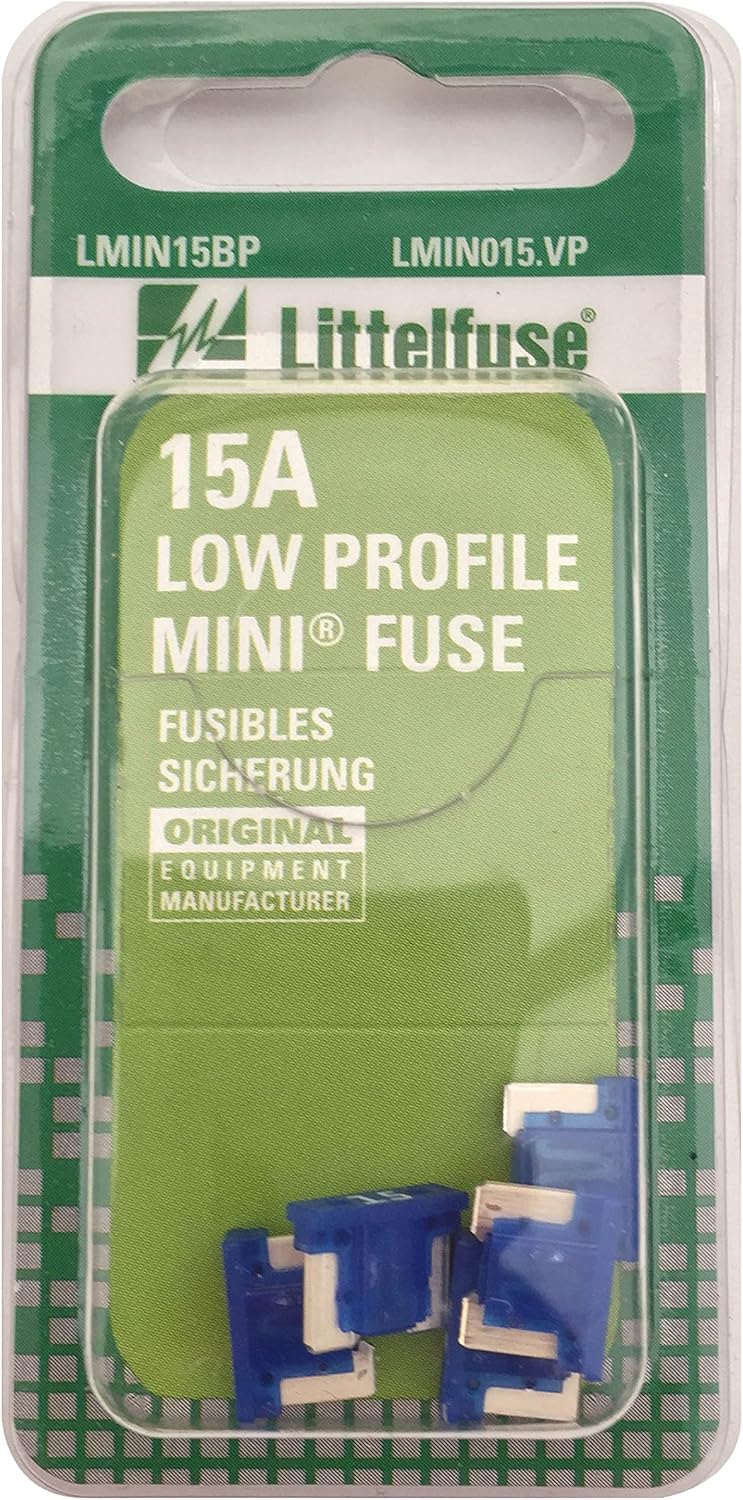 Littelfuse LMIN015.VP MINI Low Profile 15 Amp Carded Blade Fuse, (Pack of 5) - Image 1