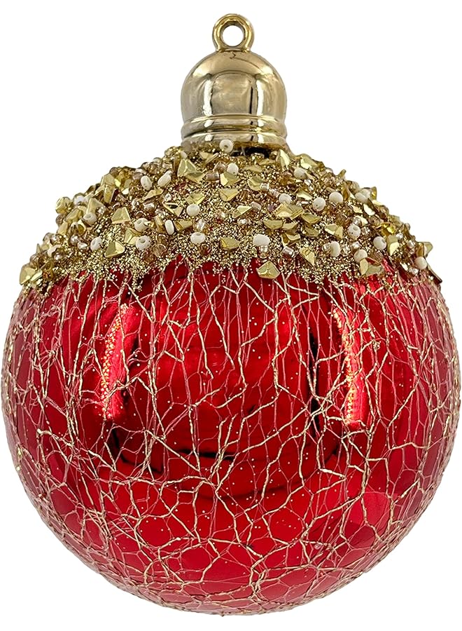 20889 Chrirmas Designer Baubles 4-Pieces Set, 8 cm Size, Red
