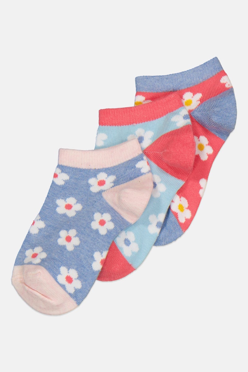 bebe Kids Girl 3 Pairs Floral Print Ankle Socks, Multicolor - Image 1