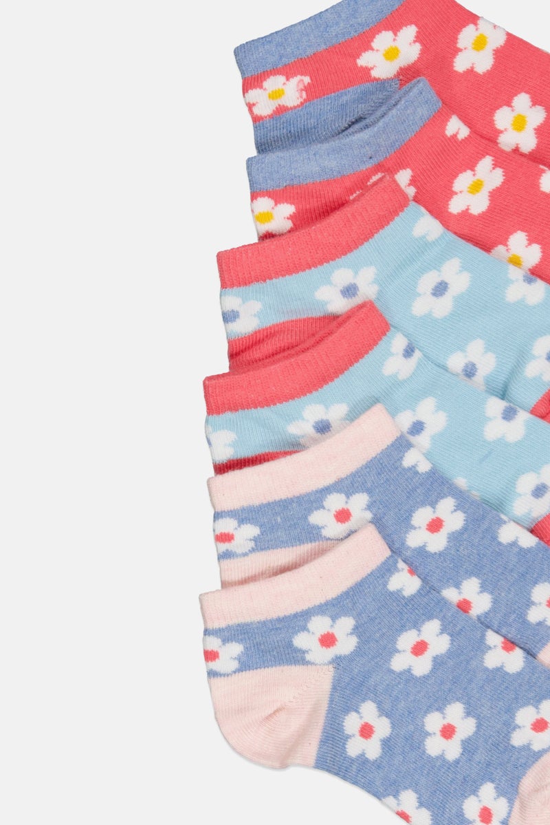 bebe Kids Girl 3 Pairs Floral Print Ankle Socks, Multicolor - Image 3