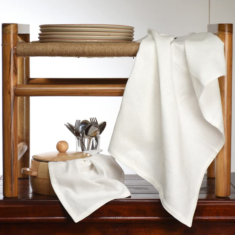 OCEAN COLLECTION Kitchen Dish Towels Natural Waffle Dyed Off White Pack of 2 Pc