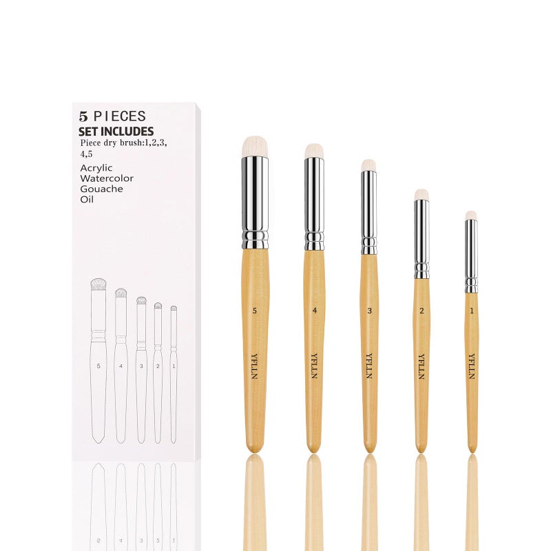 YFLLN Drybrush Set, 5 Sizes Miniature Paint Brushes, Multipurpose, Animal Hair, White, Silver, for Advanced & Professional Art, Tabletop & Wargames Miniature Watercolor Oil Painting - Image 1