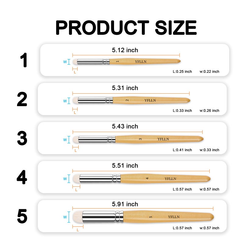 YFLLN Drybrush Set, 5 Sizes Miniature Paint Brushes, Multipurpose, Animal Hair, White, Silver, for Advanced & Professional Art, Tabletop & Wargames Miniature Watercolor Oil Painting - Image 3