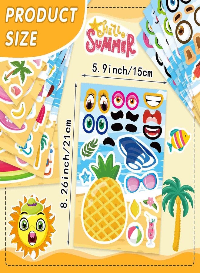 OTAITY 24 Sheets Summer Stickers, Make a Face Sticker for Kids, Hawaii Tropical Pool Beach Stickers, Make Your Own Sticker with Pineapple Flamingo Beverage, Summer Holiday Party Favors - Image 2