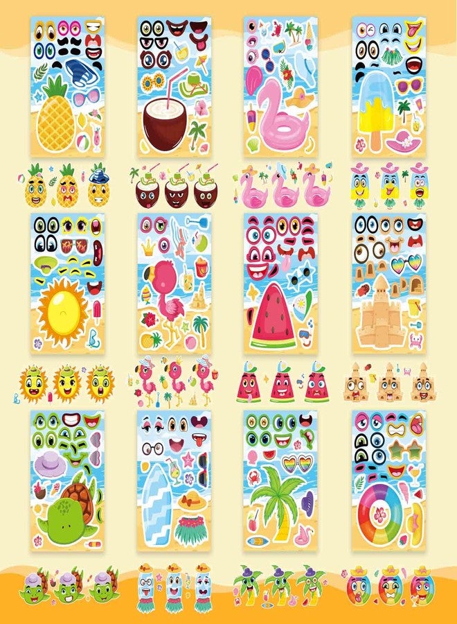 OTAITY 24 Sheets Summer Stickers, Make a Face Sticker for Kids, Hawaii Tropical Pool Beach Stickers, Make Your Own Sticker with Pineapple Flamingo Beverage, Summer Holiday Party Favors - Image 4