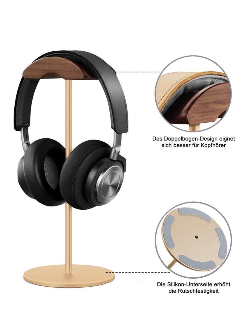 SYOSI Headphone Stand Walnut Wood Aluminum Headset Nature Gaming Holder with Solid Heavy Base for All Sizes Gold  - Image 2