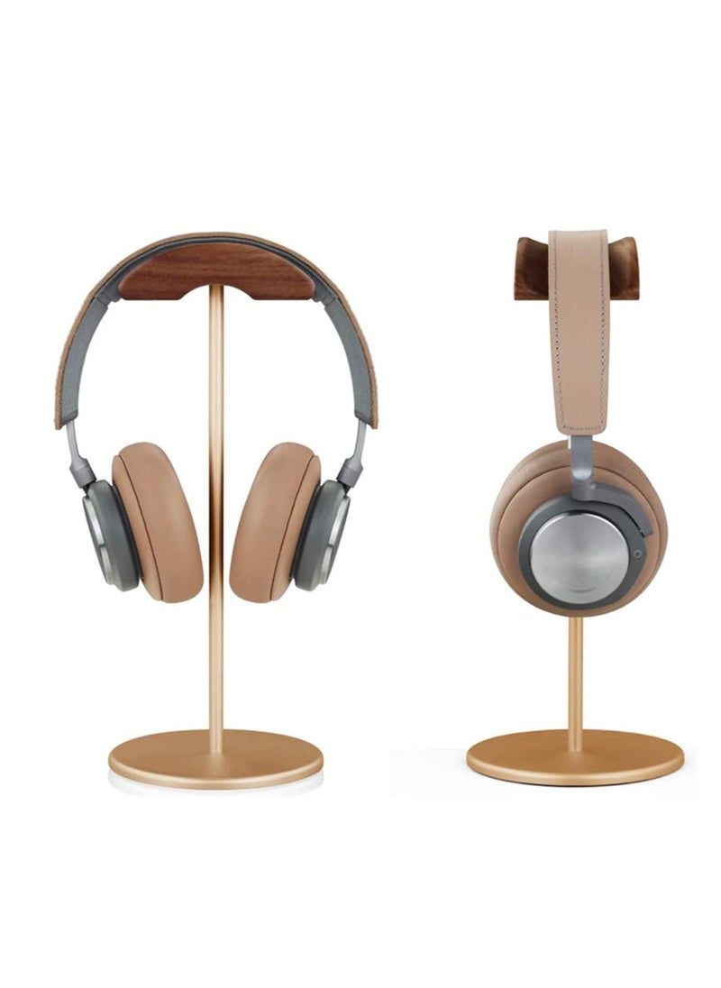 SYOSI Headphone Stand Walnut Wood Aluminum Headset Nature Gaming Holder with Solid Heavy Base for All Sizes Gold  - Image 5