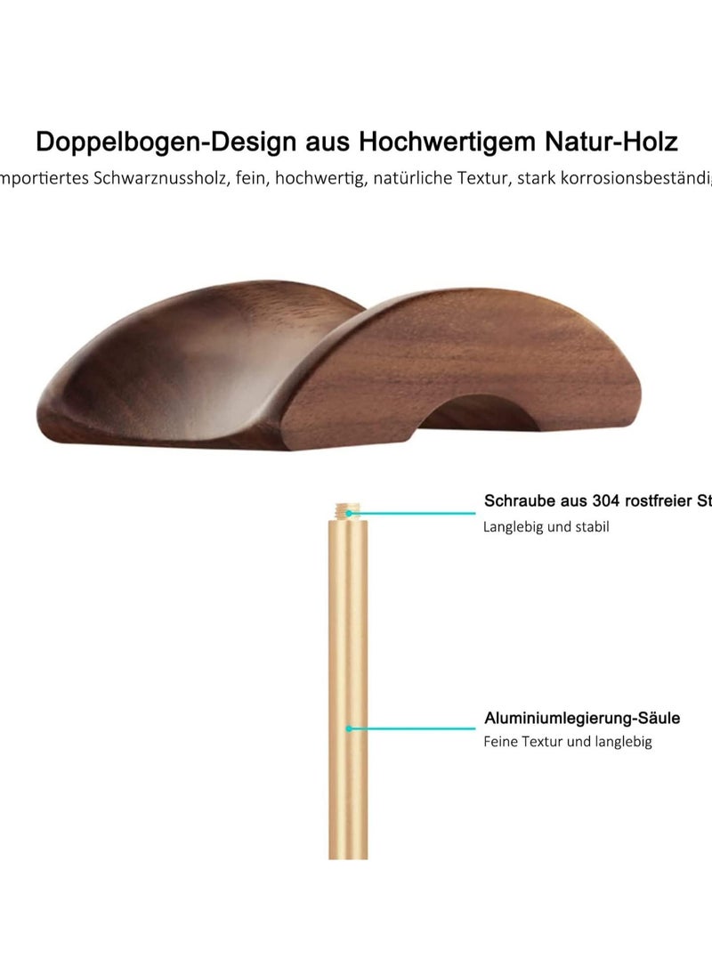 SYOSI Headphone Stand Walnut Wood Aluminum Headset Nature Gaming Holder with Solid Heavy Base for All Sizes Gold  - Image 3
