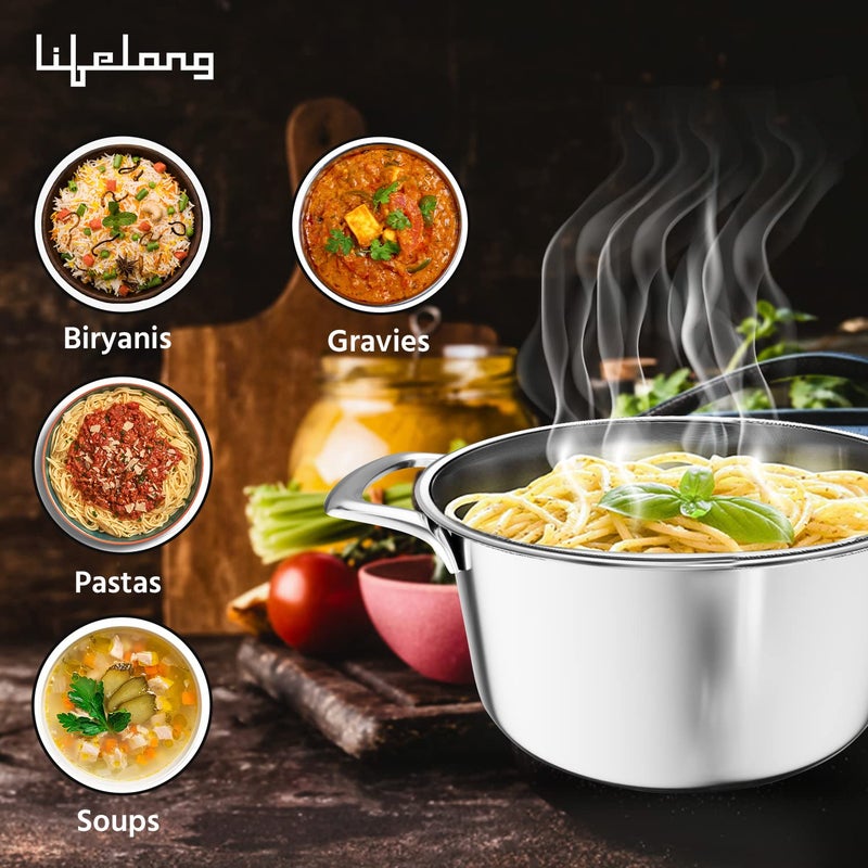 Lifelong LLTPC902 Triply Casserole with Riveted Handle with Stainless Steel Lid 21 litre Capacity 18 cm Diameter Induction Dishwasher and Gas Stove Friendly - Image 5