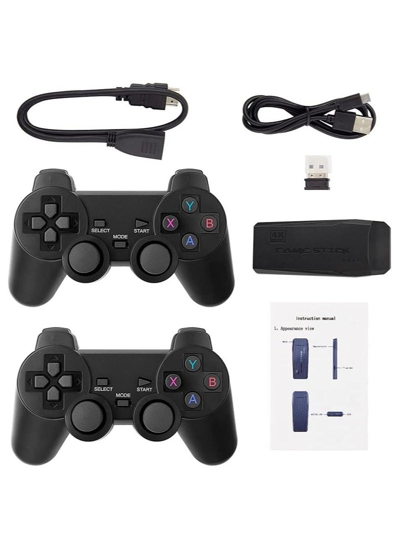 Integrated retro 4K game console with dual 2.4G wireless controllers, plug-and-play video game stick, built-in 3,500 games, 9 classic emulators, high-definition HDMI output for TV