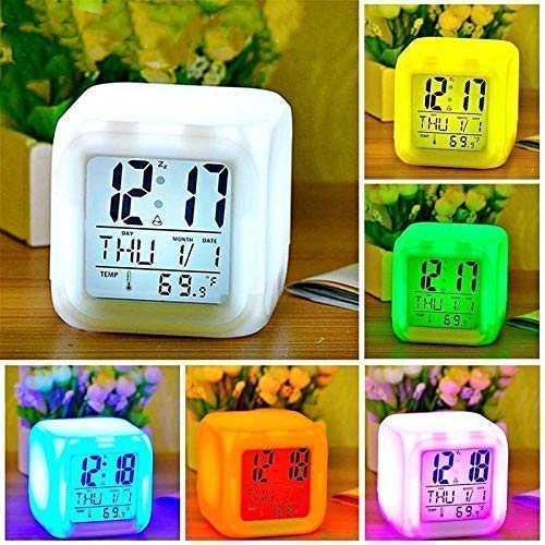ARCADE TOYS ARCADE TOYS 7 Colour Changing LED Digital Alarm Clock Table Watch with Date Time Temperature for Office Bedroom MulticolorPlastic  - Image 4