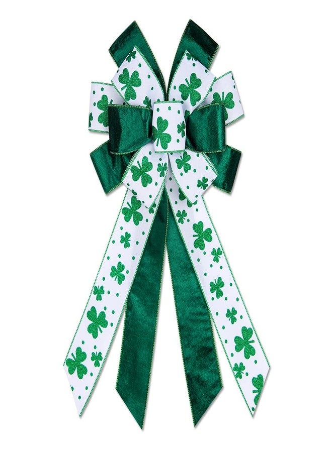 Hying Large St. Patrick's Day Bows for Wreath, Green Shamrock Bow White Burlap Wreath Bows Holiday Irish Clover Tree Topper Bows for Front Door Saint Patrick's Day Decorations Supplies - Image 1