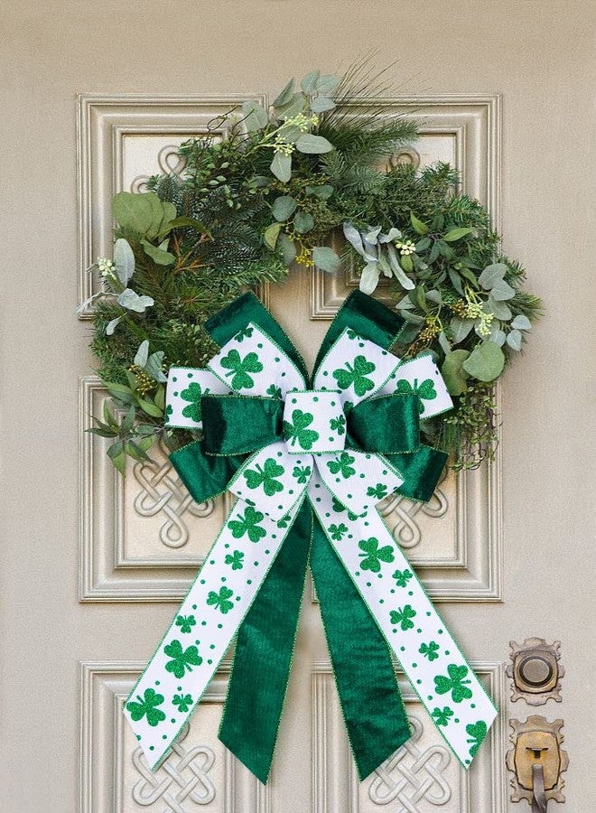 Hying Large St. Patrick's Day Bows for Wreath, Green Shamrock Bow White Burlap Wreath Bows Holiday Irish Clover Tree Topper Bows for Front Door Saint Patrick's Day Decorations Supplies - Image 3