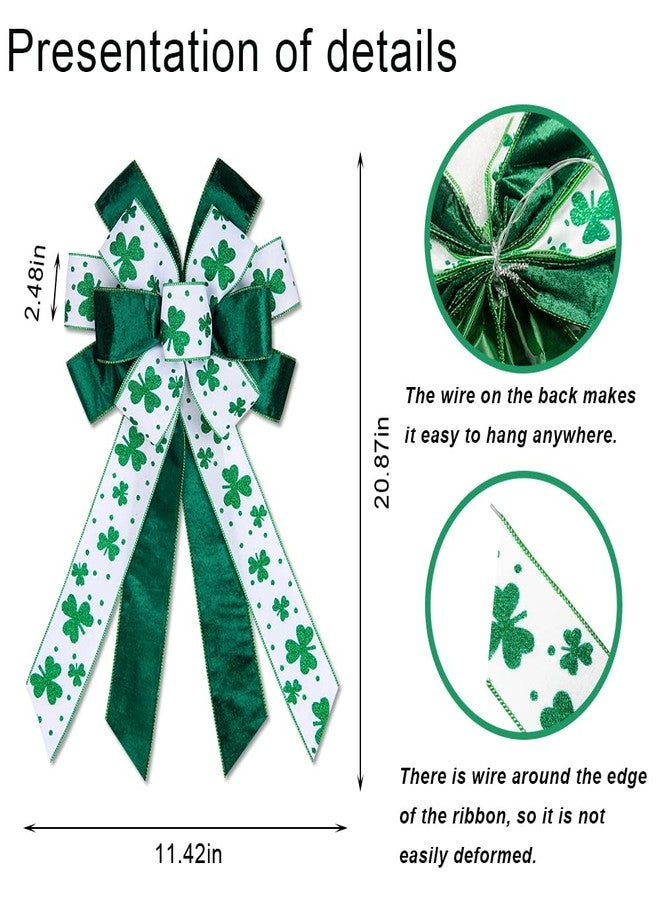 Hying Large St. Patrick's Day Bows for Wreath, Green Shamrock Bow White Burlap Wreath Bows Holiday Irish Clover Tree Topper Bows for Front Door Saint Patrick's Day Decorations Supplies - Image 2