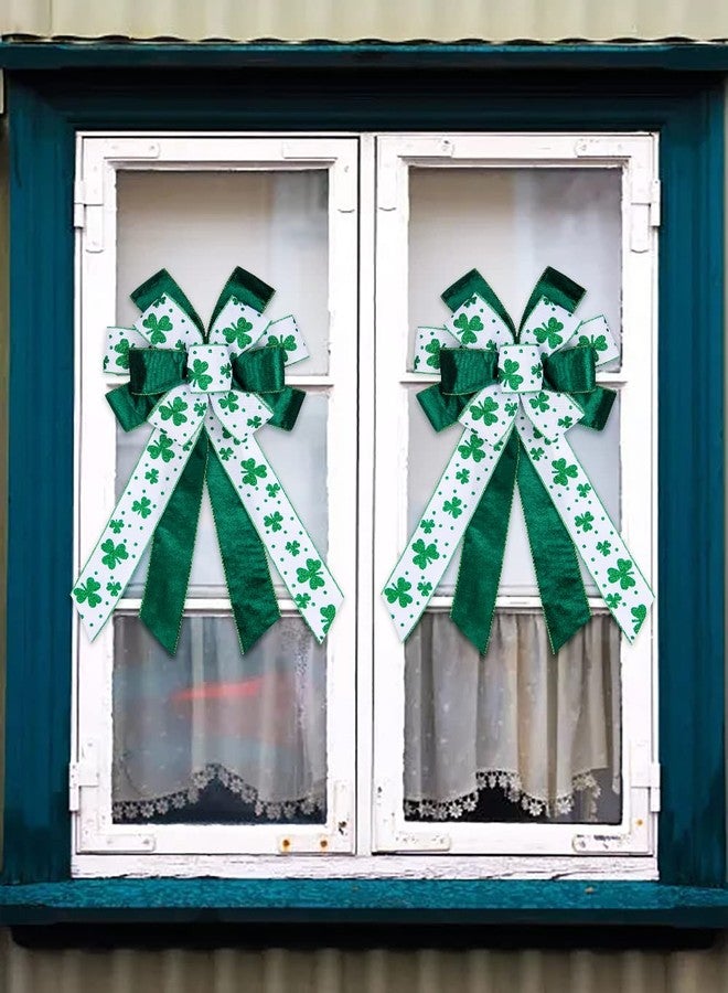 Hying Large St. Patrick's Day Bows for Wreath, Green Shamrock Bow White Burlap Wreath Bows Holiday Irish Clover Tree Topper Bows for Front Door Saint Patrick's Day Decorations Supplies - Image 5