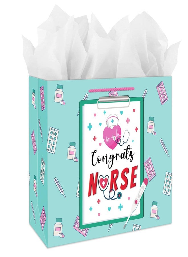 JUESMOS Nurse Graduation Gifts Bag with Tissue Paper 13" Large Congrats Nurse Gift Bag Nurse Week RN Gifts Bag for New Nurses Nursing Graduation Gifts for Medical School Graduates Healthcare Workers - Image 1