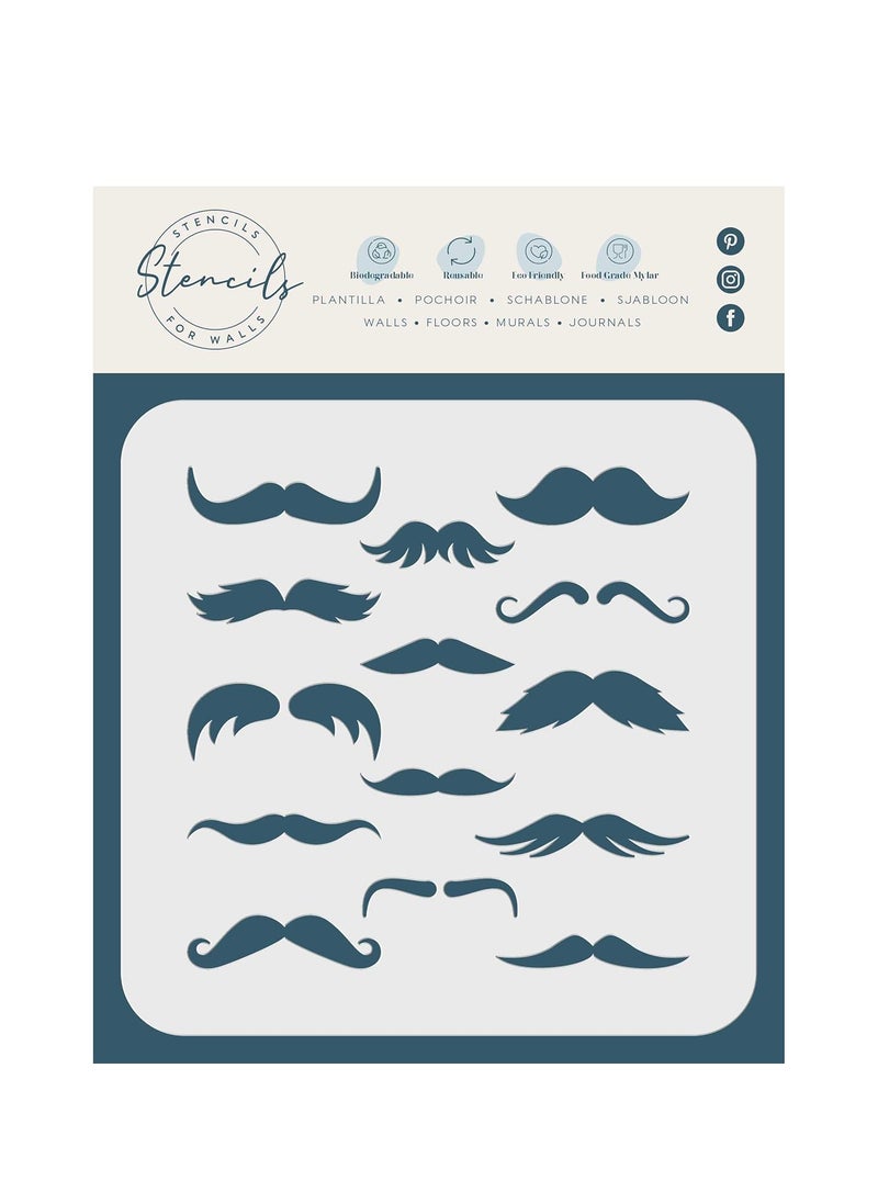 Usnyabni Mustache Stencil, 4.5 x 4.5 inch (S) - Mixed Media Shapes 12 Moustache Facial Hair Stencils for Painting Template  - Image 2