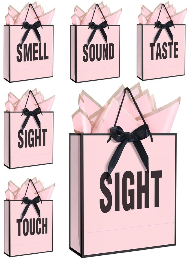 QLSKO Gift Bags with Bow Ribbon and Tissue Paper, 13 inch, 5 Pack, Handles (Pink) - Image 1