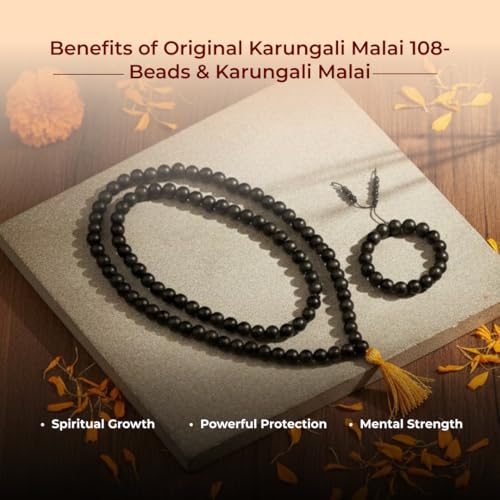 Divine Hindu Karungali Malai Mala 108 Beads & Karungali Bracelet | Combo | Lab Tested | Black Ebony Wood, Traditional Spiritual Set for Pooja, Meditation, Energy, Healing | For Men & Women | 12mm - Image 3