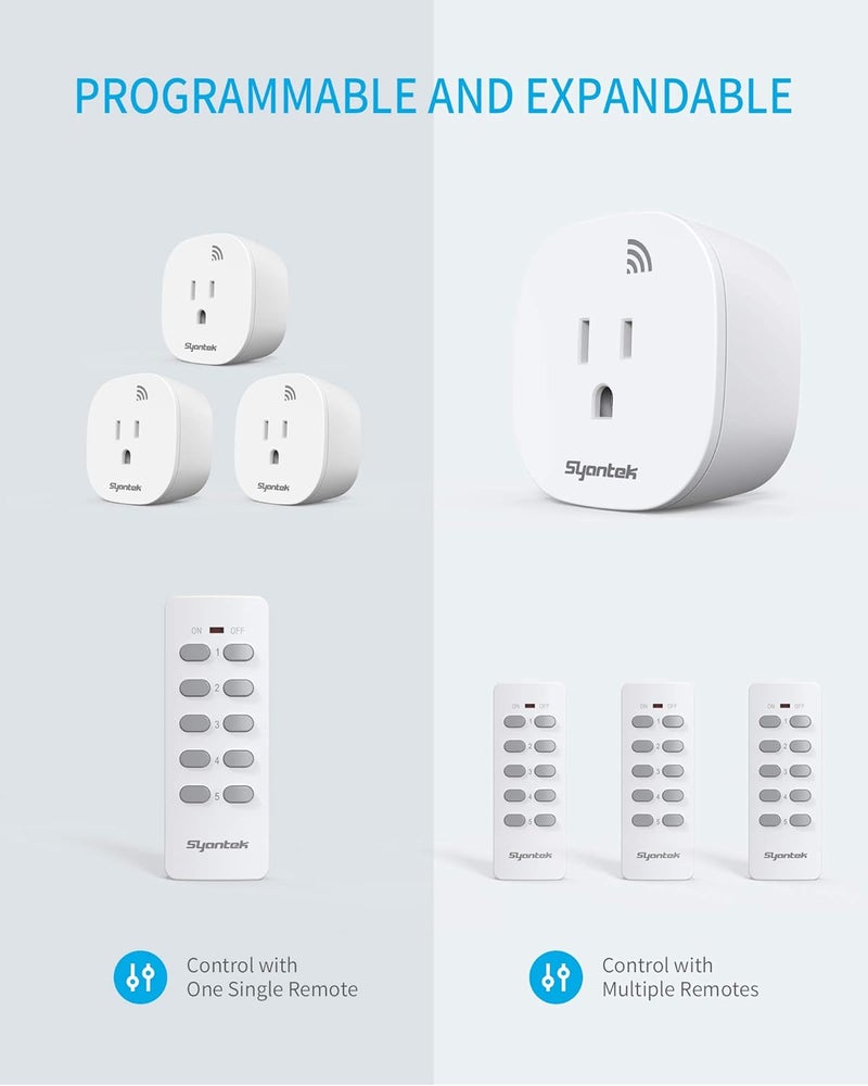 Syantek Remote Control Outlet Wireless Light Switch for Household Appliances, Expandable Remote Light Switch Kit, Up to 100 ft Range, FCC Certified, ETL Listed, White (5 Outlets + 2 Remotes) - Image 5