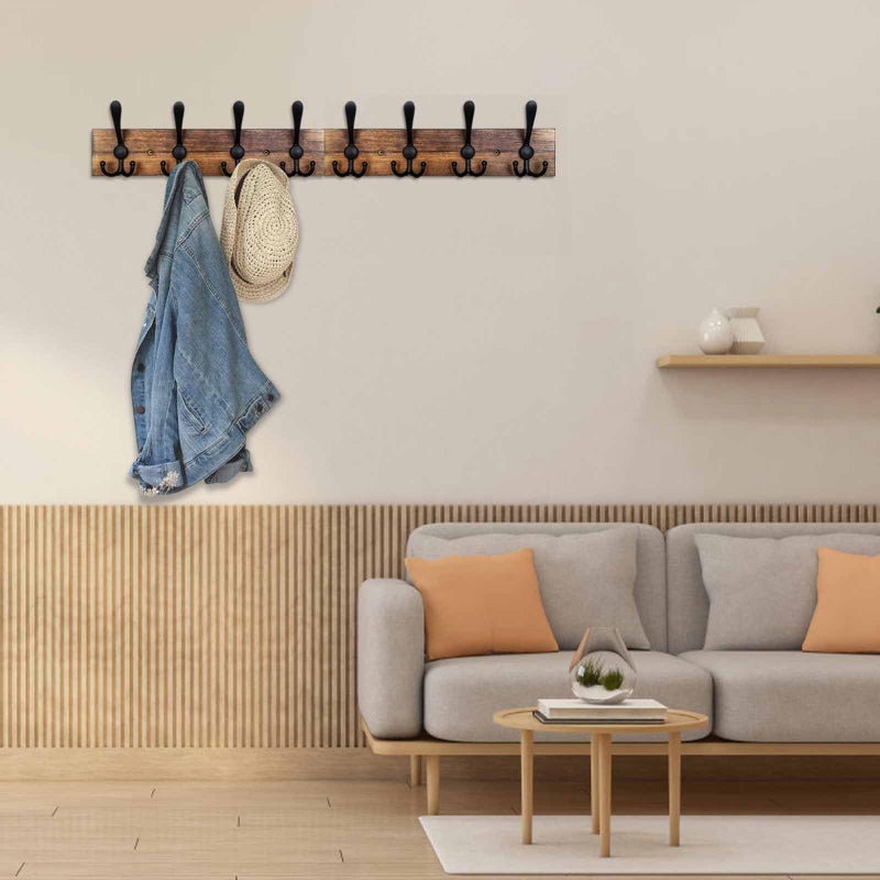 Homagic Coat Rack Wall Mount 31.5'' Coat Hanger Wall Mount Burnt Brown Coat Hooks for Wall Rustic Towel Racks for Bathroom Living Room Coat Hat Cloth - Image 3