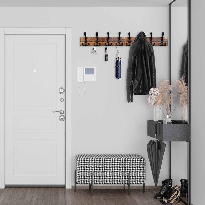 Homagic Coat Rack Wall Mount 31.5'' Coat Hanger Wall Mount Burnt Brown Coat Hooks for Wall Rustic Towel Racks for Bathroom Living Room Coat Hat Cloth - Image 5