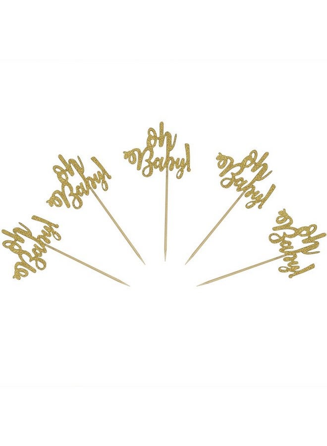 MUMULULU 24 Gold Glitter Oh Baby Cake Cupcake Toppers Picks for Wedding Birthday Baby Shower Party Decorations - Image 1