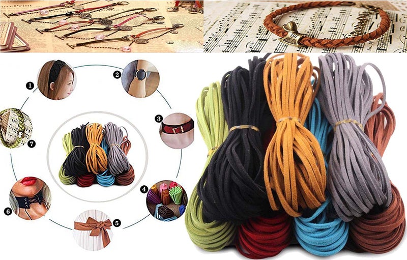 DIY Crafts Pack of 1 Set, Combo Set No # 9, Micro-Fiber Flat Leather Lace Beading Thread Faux Suede Cord String Velvet Beading Supplies (Mix Colors 1 mtr Each Co (Pack of 1 Set, Combo Set No # 9) - Image 3