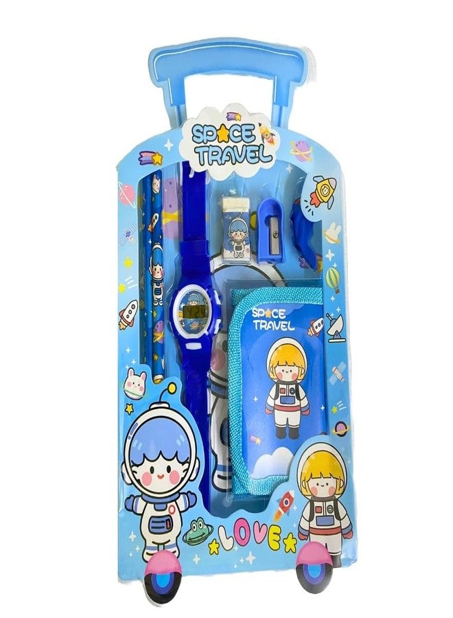 Neel 7 in 1 Stationery Kit for Kids Stationery Supplies Kit with Wallet Pouch, Watch, Sharpener, Eraser & Pencils Set for Unisex Wallet Watch kit for Kids Kanchak Gift Birthday Return Gift - Image 1
