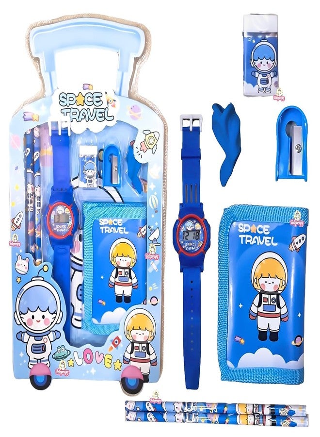 Neel 7 in 1 Stationery Kit for Kids Stationery Supplies Kit with Wallet Pouch, Watch, Sharpener, Eraser & Pencils Set for Unisex Wallet Watch kit for Kids Kanchak Gift Birthday Return Gift - Image 4
