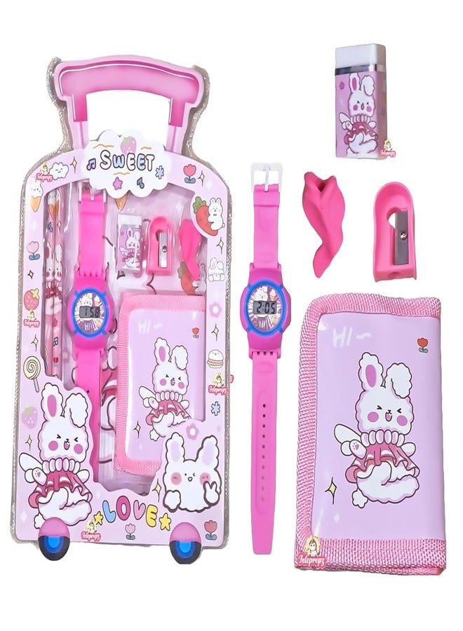 Neel 7 in 1 Stationery Kit for Kids Stationery Supplies Kit with Wallet Pouch, Watch, Sharpener, Eraser & Pencils Set for Unisex Wallet Watch kit for Kids Kanchak Gift Birthday Return Gift - Image 2
