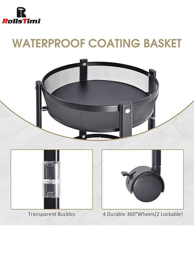 RollsTimi  3-Tier Metal Storage Rolling Cart, Foldable Utility Cart on Wheels, Versatile Serving Organizer Trolley with Lockable Wheels for Kitchen, Living Room, Bathroom, Black - Image 5