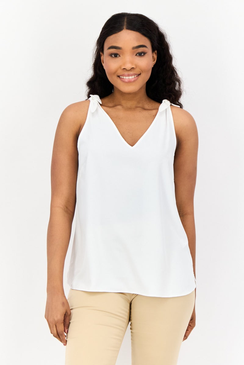 DOROTHY PERKINS Women V-Neck Solid Tank Top, White  - Image 1
