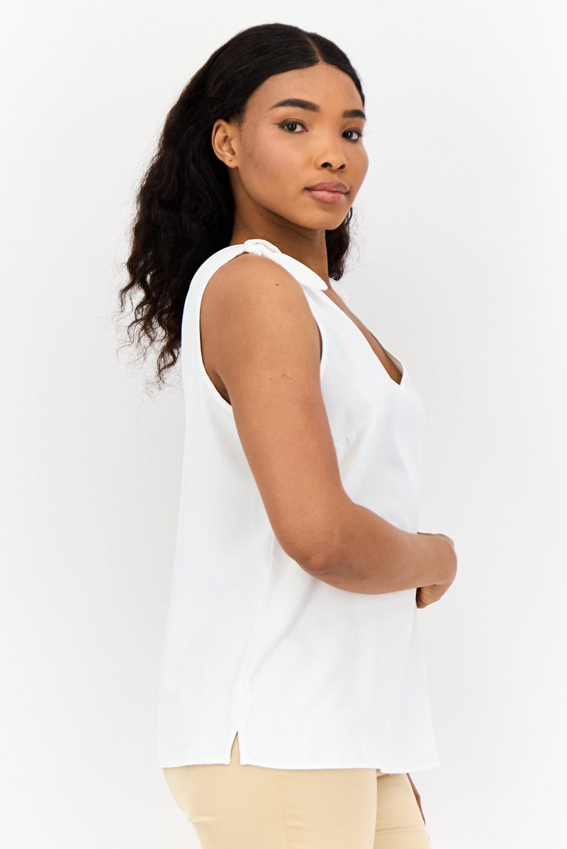 DOROTHY PERKINS Women V-Neck Solid Tank Top, White  - Image 3
