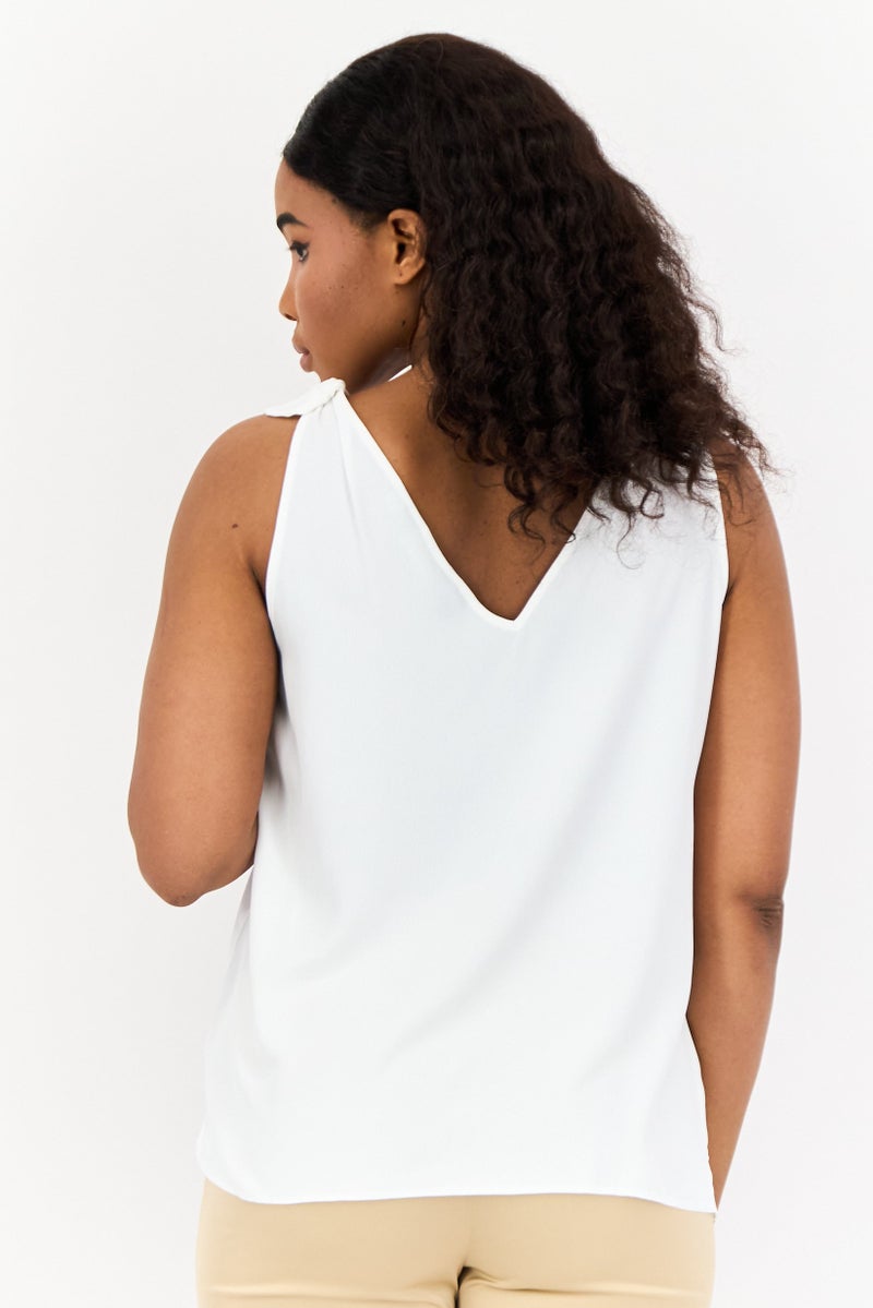 DOROTHY PERKINS Women V-Neck Solid Tank Top, White  - Image 4