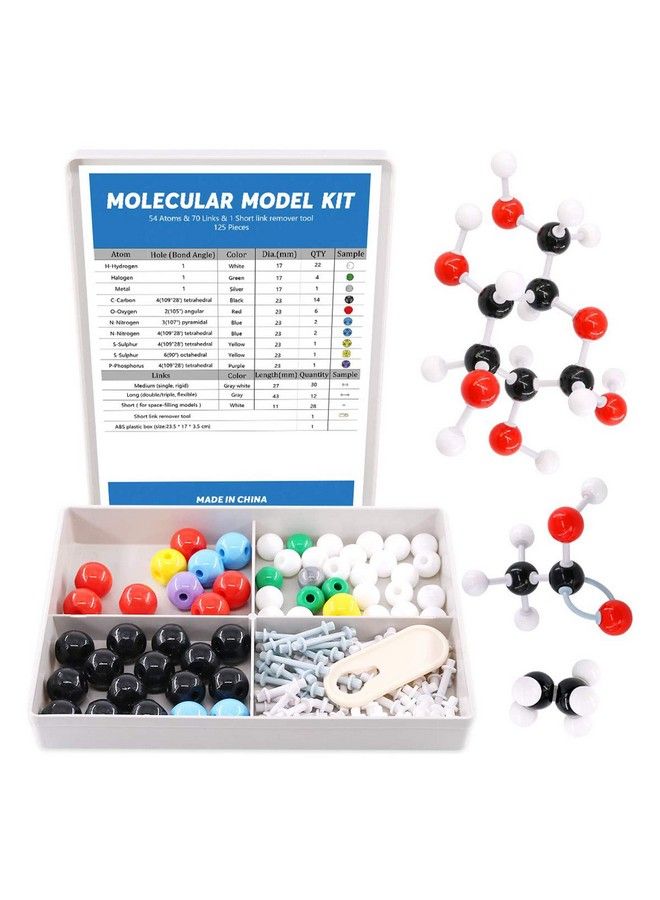 Swpeet 125 Pcs Molecular Model Kit For Inorganic & Organic Molecular Model Teacher And Student Kit 54 Atoms & 70 Links & 1 Short Link Remover Tool Science Toys  - Image 1